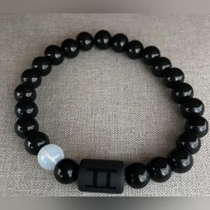 Constellation Beads Bracelet Artificial Black Onyx stone Elastic Bracelet Gemini